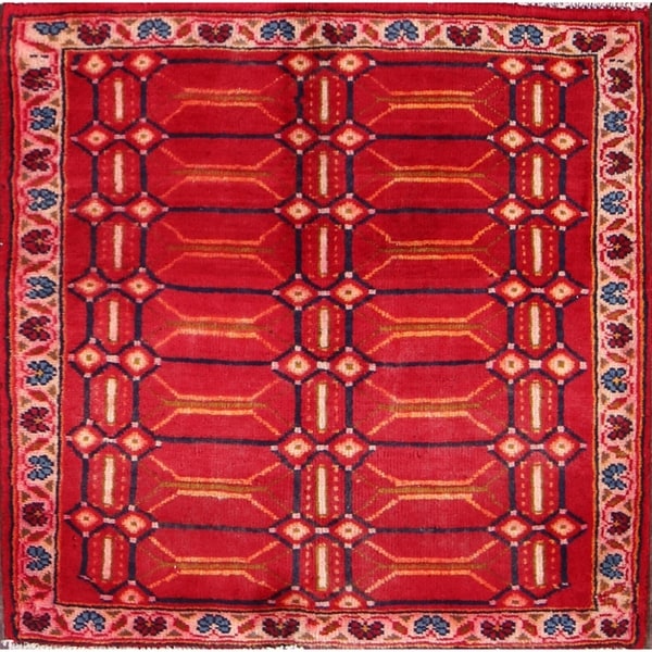 Vintage Shiraz Classical Persian Geometric Small Area Rug Red Wool - 2'5" square