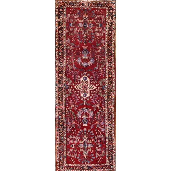 Hand Made Wool Zanjan Persian Floral Rug - 10'7" x 3'9" runner