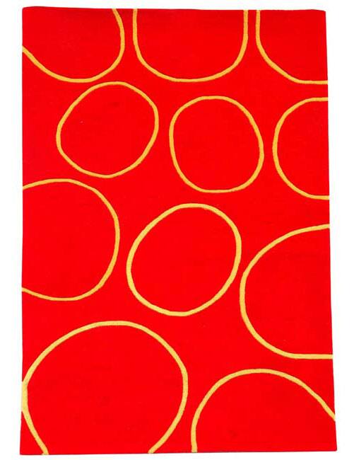 Hand-tufted Circle Red Wool Rug - 5' x 8'