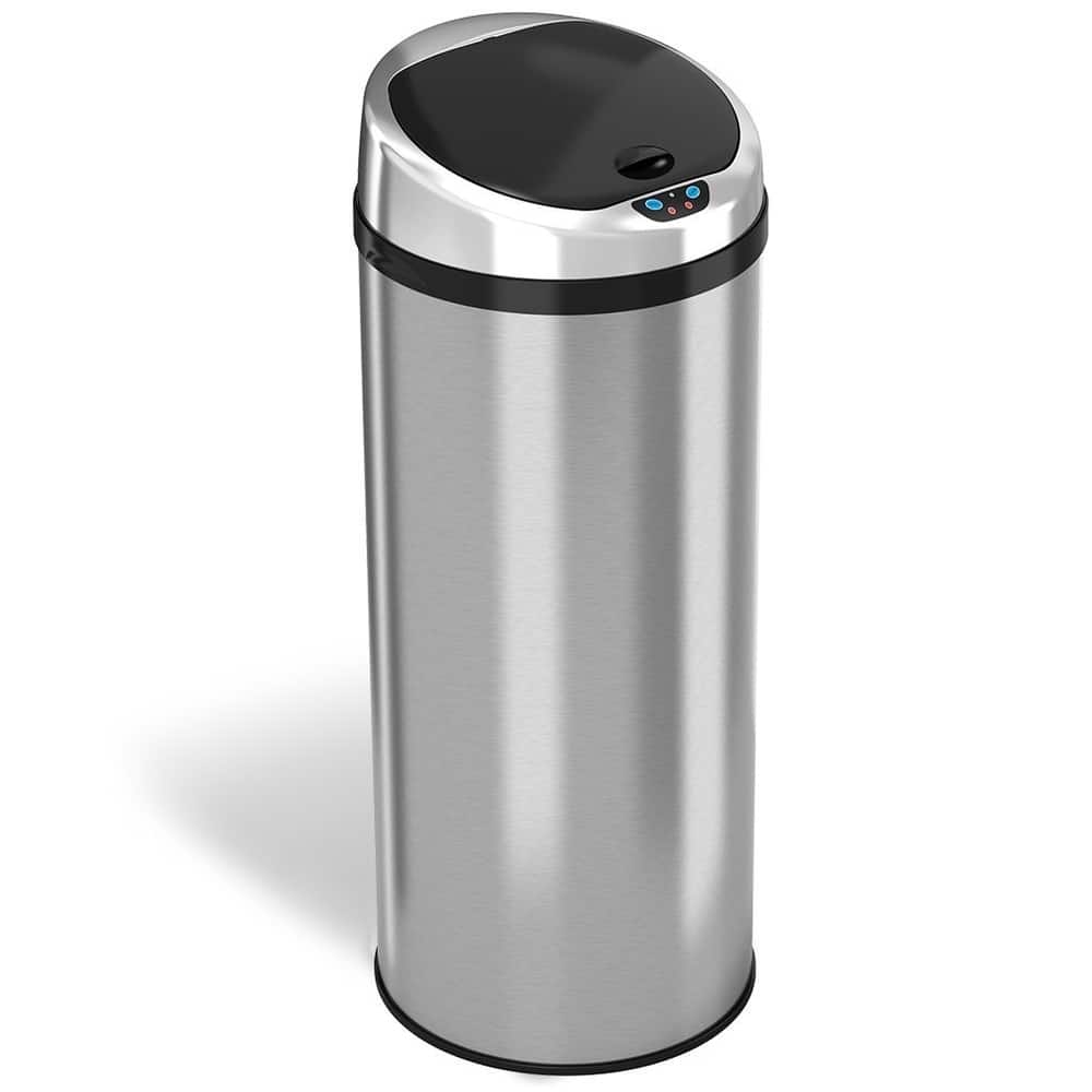 iTouchless 13 Gal Round Stainless Steel Touchless Sensor Trash Can