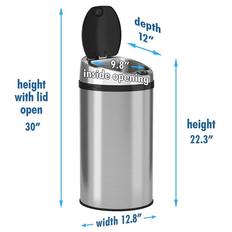 iTouchless 8 Gal Stainless Steel Round Sensor Kitchen Trash Can