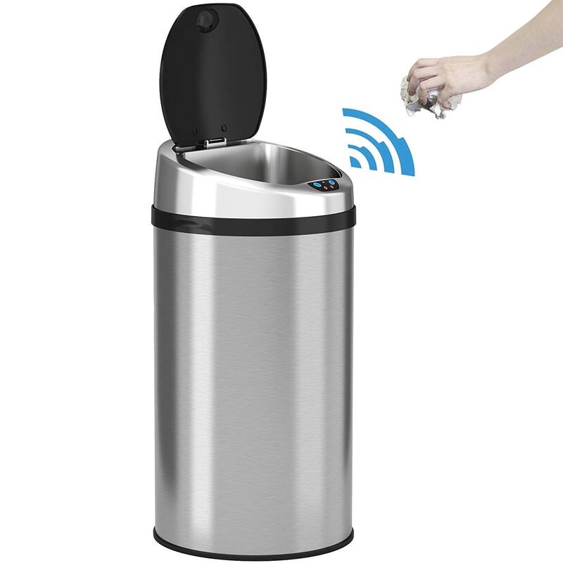 iTouchless 8 Gal Stainless Steel Round Sensor Kitchen Trash Can