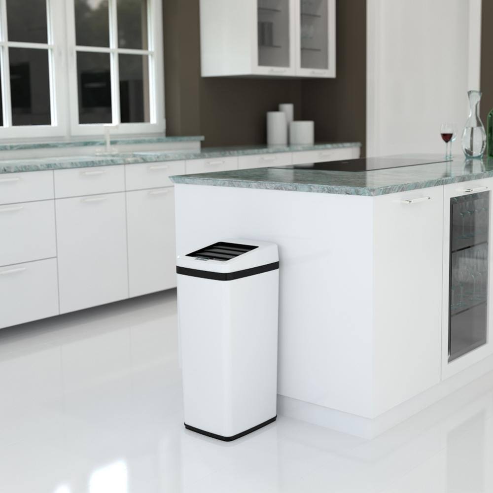 iTouchless 14 Gal. Automatic Slidinglid White Steel Touchless Sensor