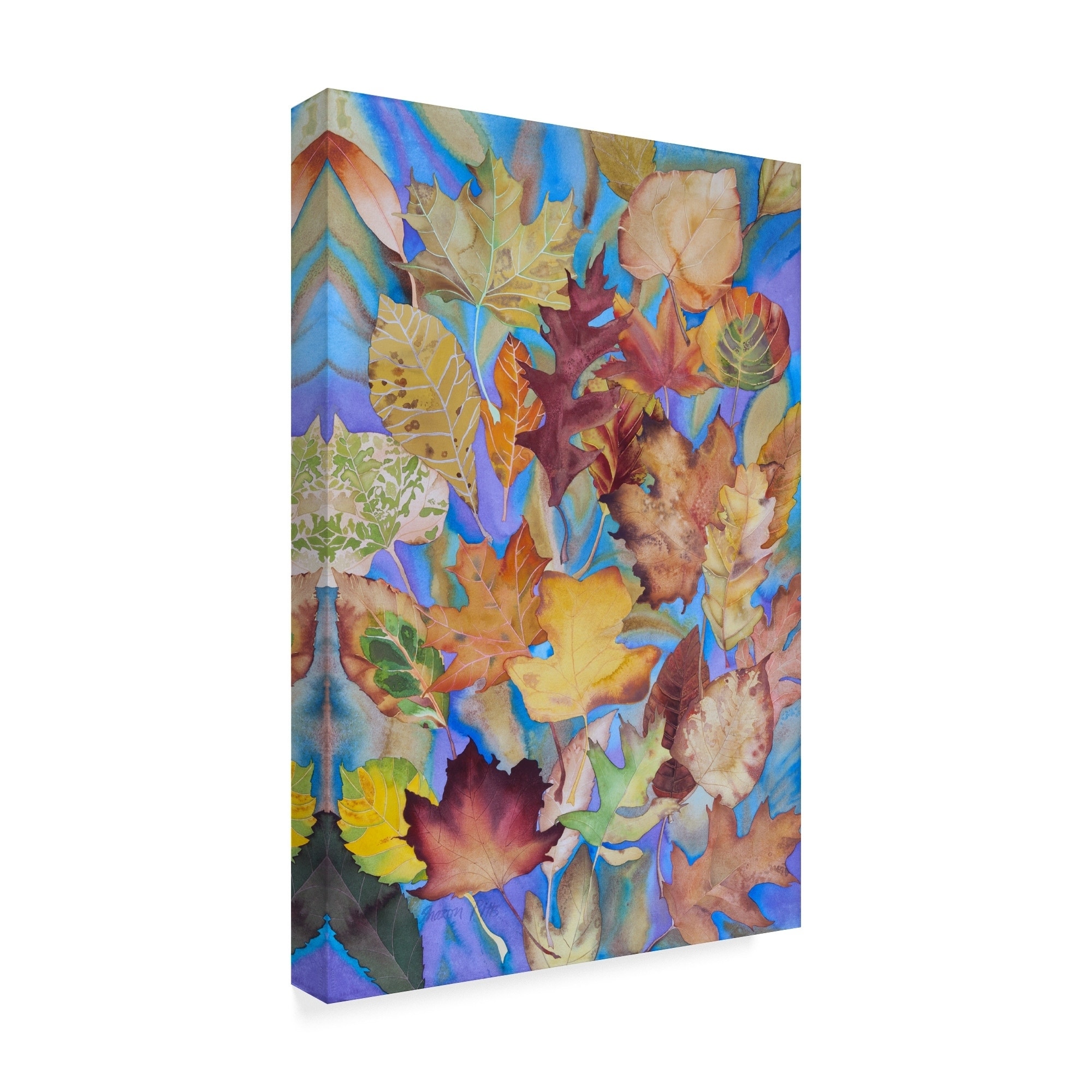 Sharon Pitts 'Autumn Leaves On Blue' Canvas Art - Bed Bath