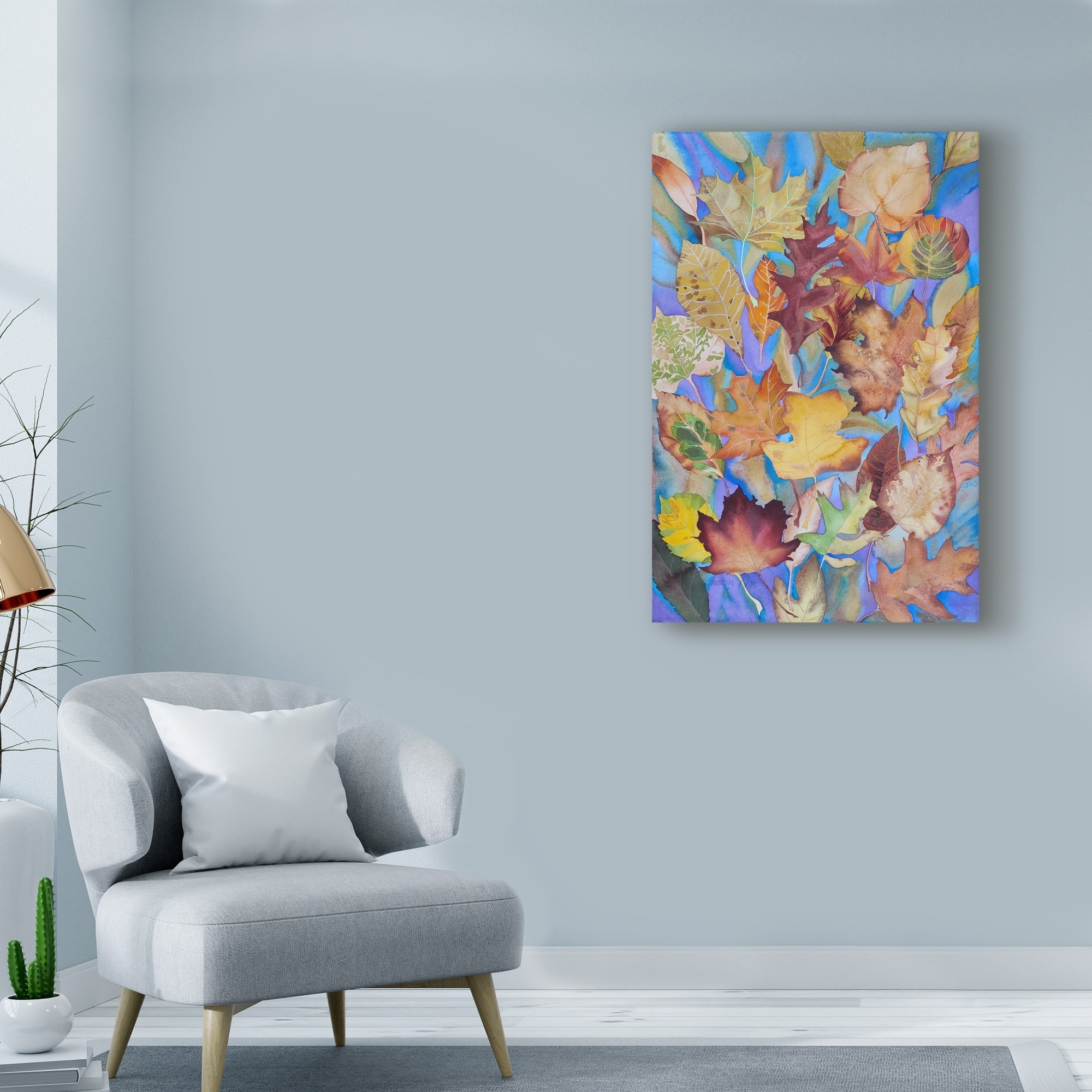 Sharon Pitts 'Autumn Leaves On Blue' Canvas Art - Bed Bath