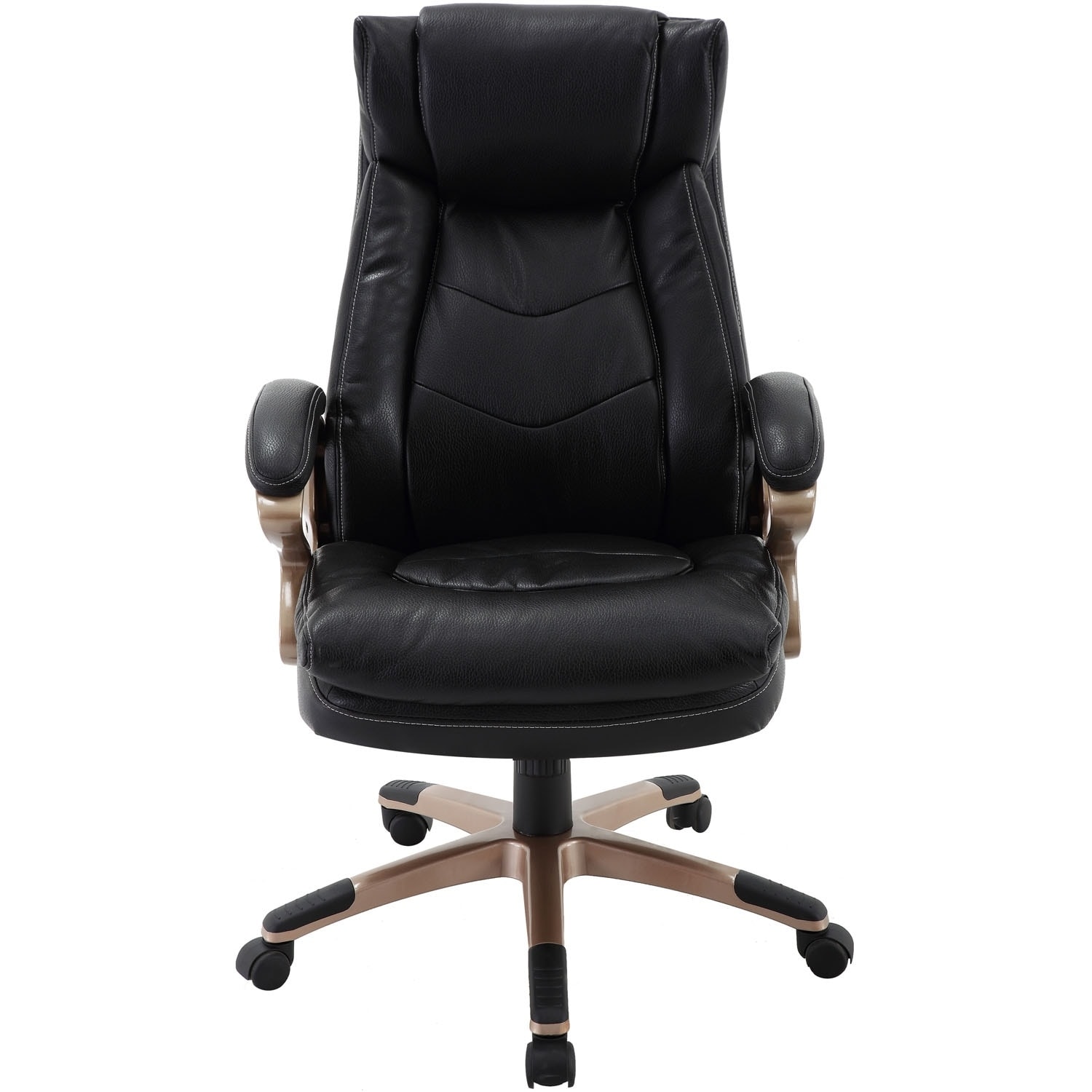 Hanover Atlas Executive Office Chair with Upholstered Faux-Leather Seat in Black and Copper-Wheeled Base