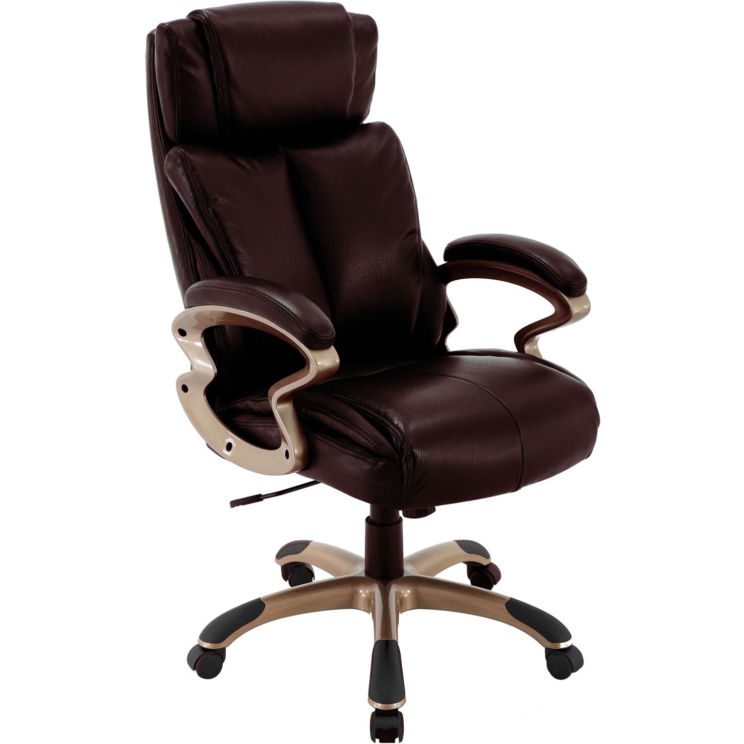 Hanover Atlas Executive Office Chair with Upholstered Faux-Leather Seat in Brown and Copper-Wheeled Base