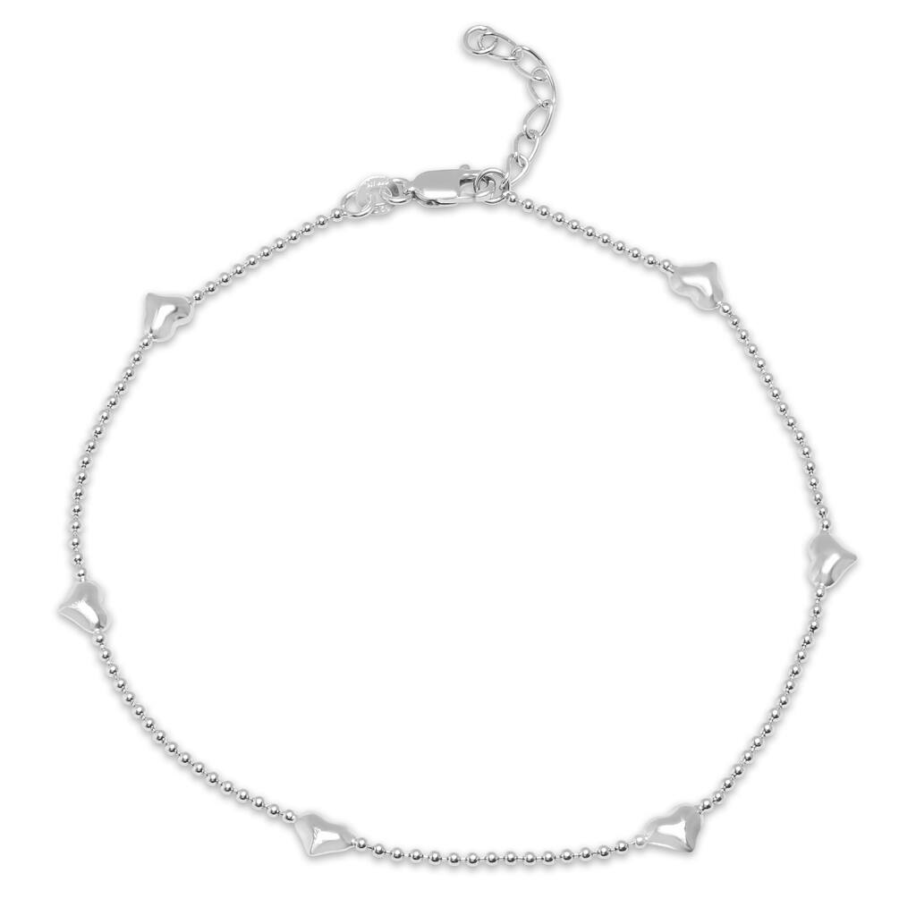 Sterling Silver Heart Station Anklet by Roberto Martinez