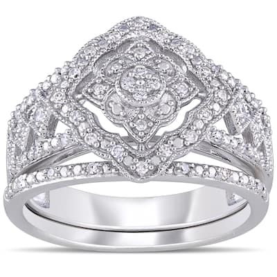 Miadora Sterling Silver 11/4ct TDW Diamond Double Floral Halo Bridal Ring Set