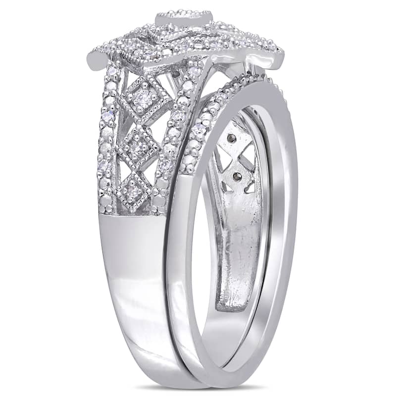 Miadora Sterling Silver 11/4ct TDW Diamond Double Floral Halo Bridal Ring Set