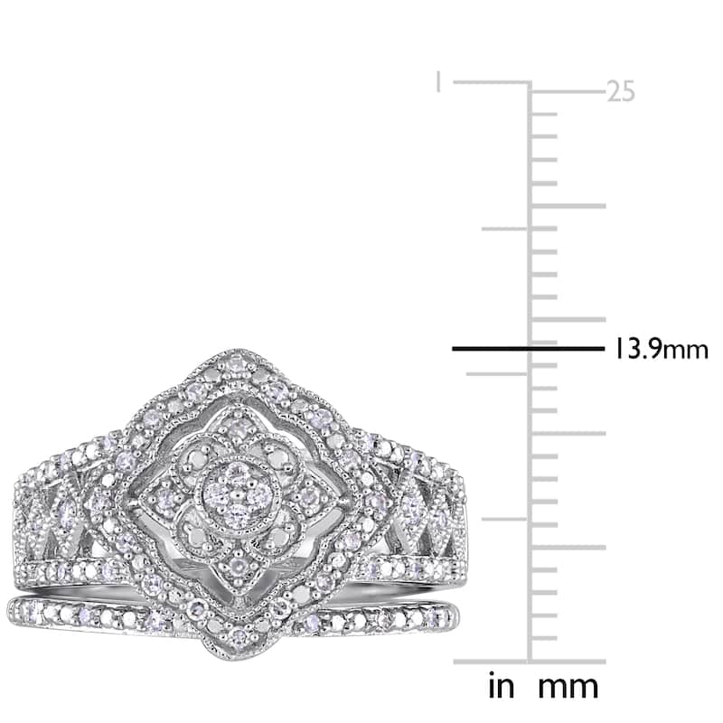 Miadora Sterling Silver 11/4ct TDW Diamond Double Floral Halo Bridal Ring Set