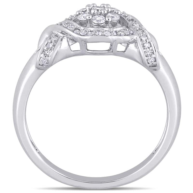 Miadora 10k White Gold 1/3ct TDW Diamond Floral Crossover Engagement Ring