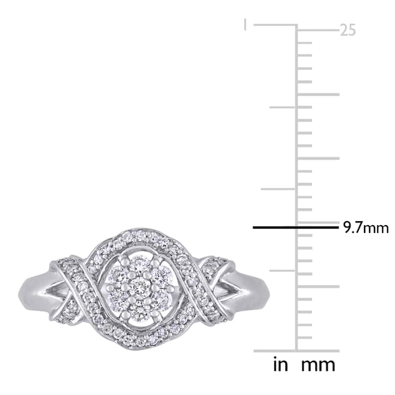 Miadora 10k White Gold 1/3ct TDW Diamond Floral Crossover Engagement Ring