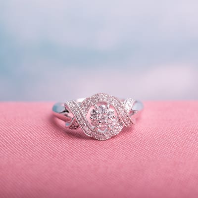 Miadora 10k White Gold 1/3ct TDW Diamond Floral Crossover Engagement Ring