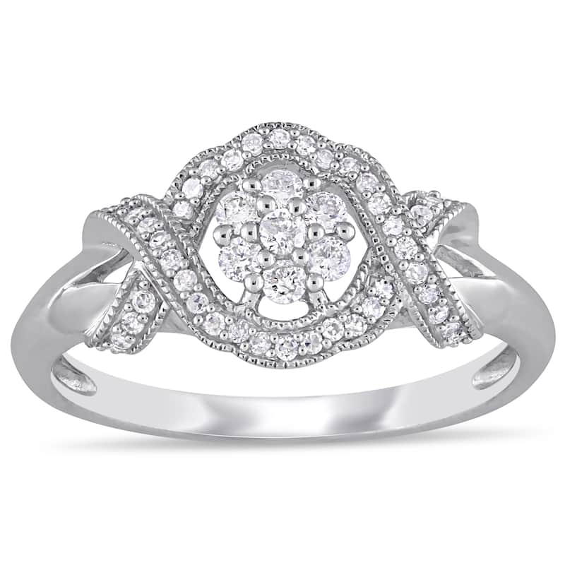 Miadora 10k White Gold 1/3ct TDW Diamond Floral Crossover Engagement Ring