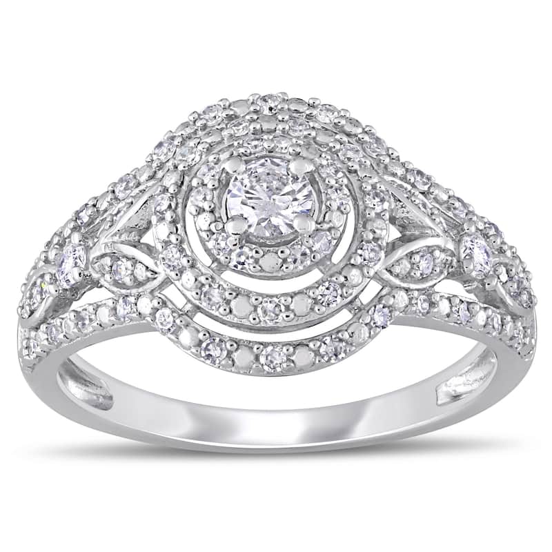 Miadora 10k White Gold 1/2ct TDW Diamond Round Triple Halo Engagement Ring