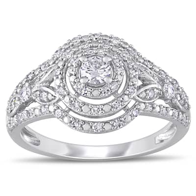 Miadora 10k White Gold 1/2ct TDW Diamond Round Triple Halo Engagement Ring