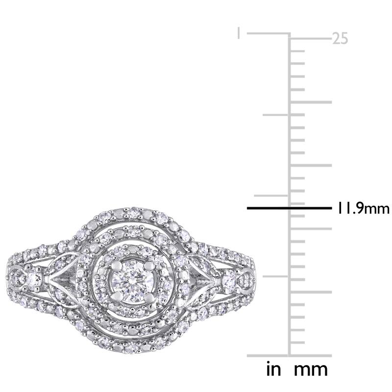 Miadora 10k White Gold 1/2ct TDW Diamond Round Triple Halo Engagement Ring
