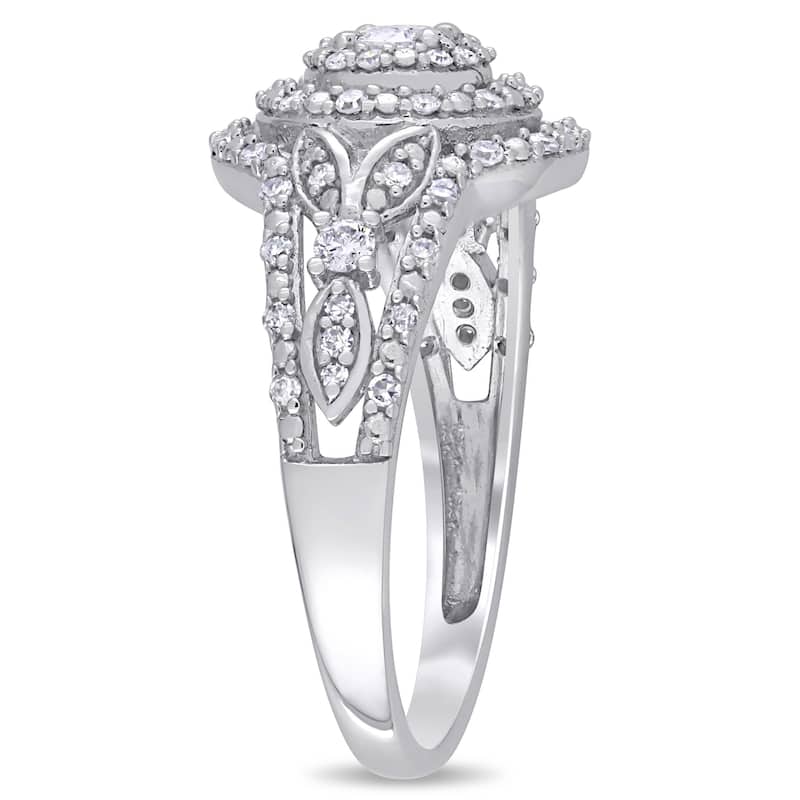 Miadora 10k White Gold 1/2ct TDW Diamond Round Triple Halo Engagement Ring