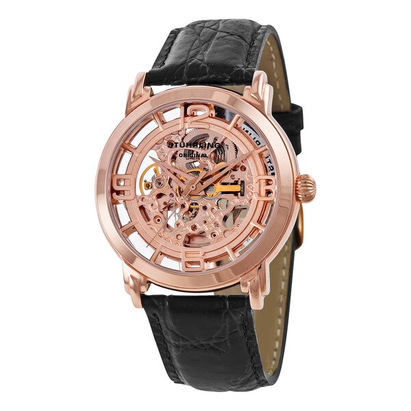 Shop Stuhrling Original Men's Winchester Skeleton Rose Gold-Tone Watch ...