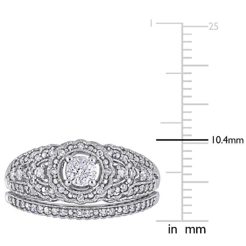 Miadora 10k White Gold 1/2ct TDW Diamond Floral Halo Bridal Ring Set