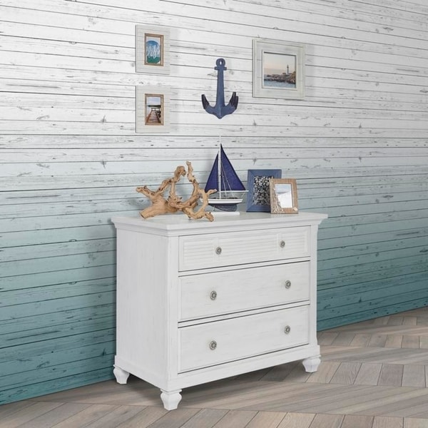 Evolur Signature Cape May Three Drawer Chest, Weathered White. Opens flyout.