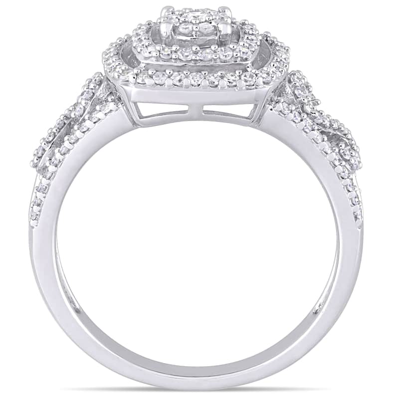 Miadora 10k White Gold 1/2ct TDW Diamond Square Triple Halo Engagement Ring