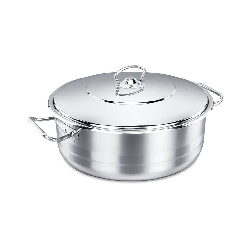 Korkmaz Classic 18/10 Stainless Steel Dutch Oven Shallow Covered Stockpot Cookware Induction Compatible Oven Safe 11 Quart