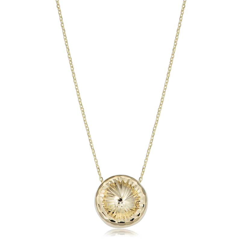 14k Yellow Gold Diamond-cut Round Pendant Adjustable Length Necklace (adjusts to 17 or 18 inches)