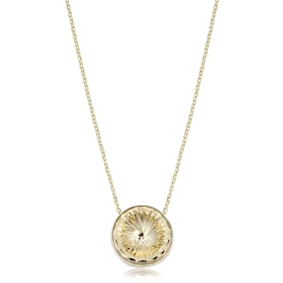 14k Yellow Gold Diamond-cut Round Pendant Adjustable Length Necklace (adjusts to 17 or 18 inches)