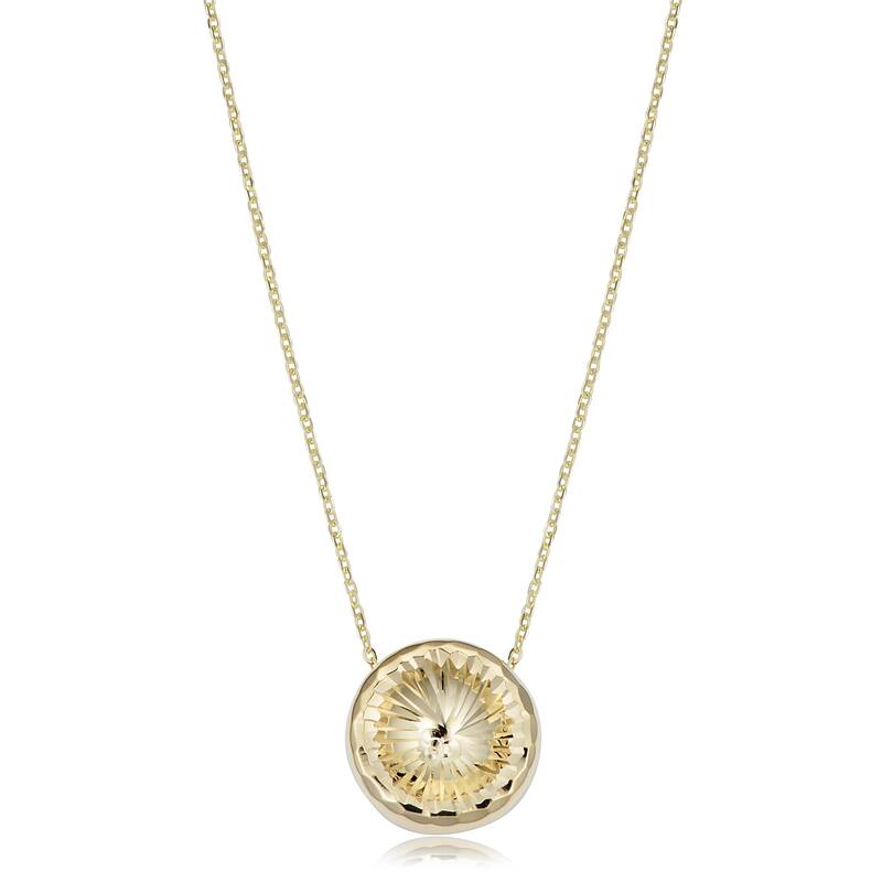 14k Yellow Gold Diamond-cut Round Pendant Adjustable Length Necklace (adjusts to 17 or 18 inches)
