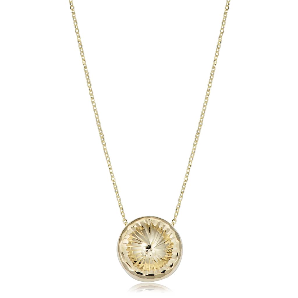 14k Yellow Gold Diamond-cut Round Pendant Adjustable Length Necklace (adjusts to 17 or 18 inches)