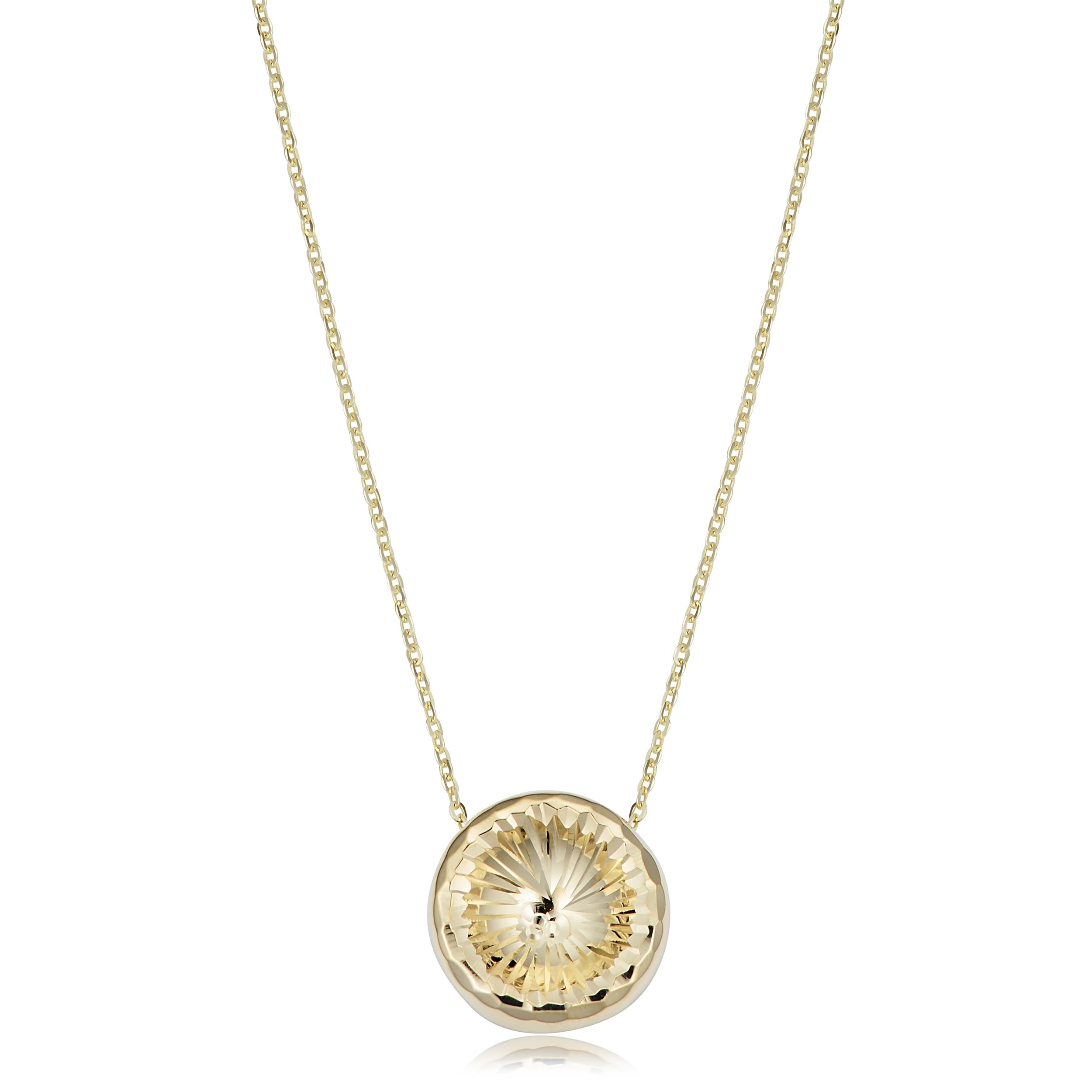 Au Naturale 14k Yellow Gold Diamond-cut Round Pendant Adjustable Length Necklace (adjusts to 17 or 18 inches)