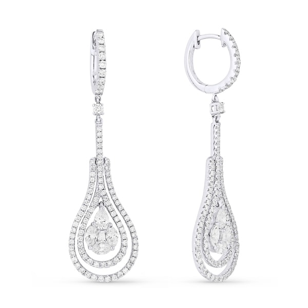 18k White Gold Marquise 2 1/2ct TDW Diamond Dangling Earrings