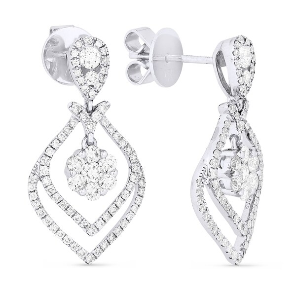18k White Gold Earrings Round Diamond Dangling With Post Clasp 18k White Gold Earrings Round Diamond Dangling With Post Clasp