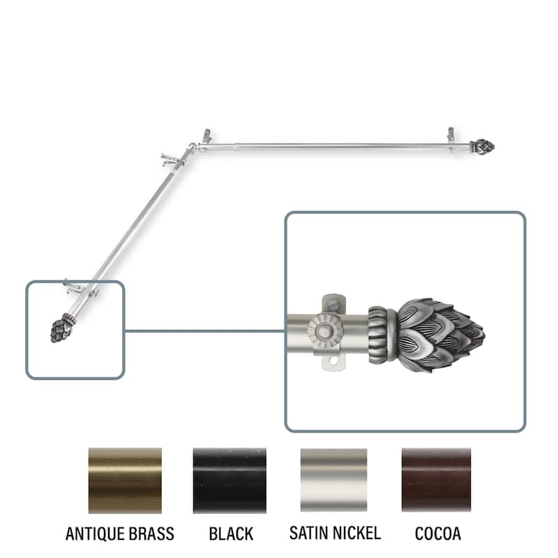 InStyleDesign Lotus Corner Window Curtain Rod 13/16 inch dia. - each side 66-120 inches - satin nickel