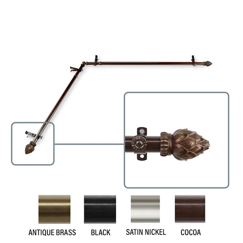 InStyleDesign Lotus Corner Window Curtain Rod 13/16 inch dia. - each side 28-48 inches - Cocoa