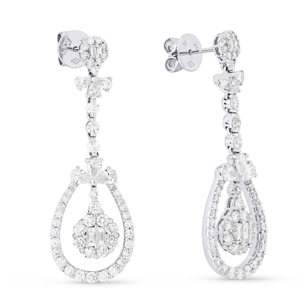 18k White Gold Earrings Baguette Diamond Dangling With Post 18k White Gold Earrings Baguette Diamond Dangling With Post Clasp