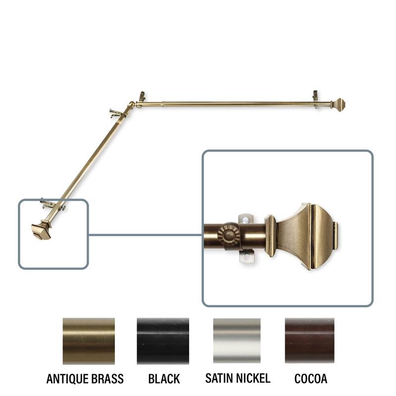 InStyleDesign Eugene Corner Window Curtain Rod 13/16 inch dia. - each side 28-48 inches - Antique Brass