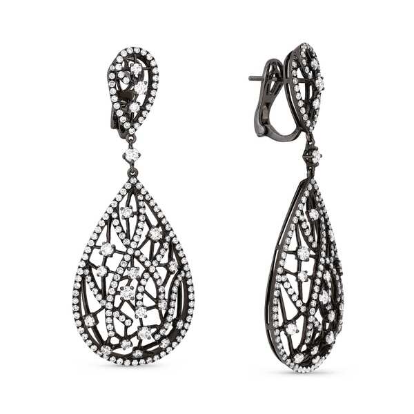 18k White Gold Earrings Round Diamond Dangling With Omega 18k White Gold Earrings Round Diamond Dangling With Omega Clasp