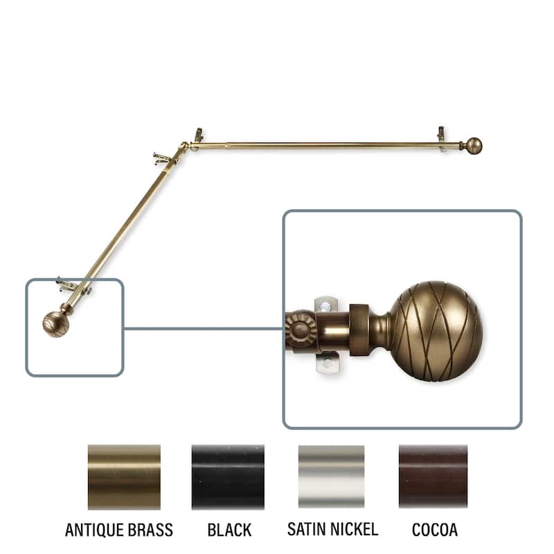 InStyleDesign Desmond Corner Window Curtain Rod 13/16 inch dia. - each side 48-84 inches - Antique Brass