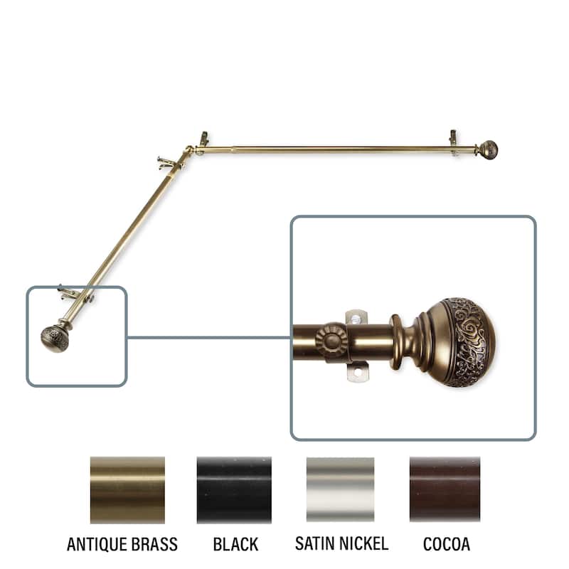 InStyleDesign Nadine Corner Window Curtain Rod 13/16 inch dia. - each side 120-170 inches - Brass Finish - Antique Brass