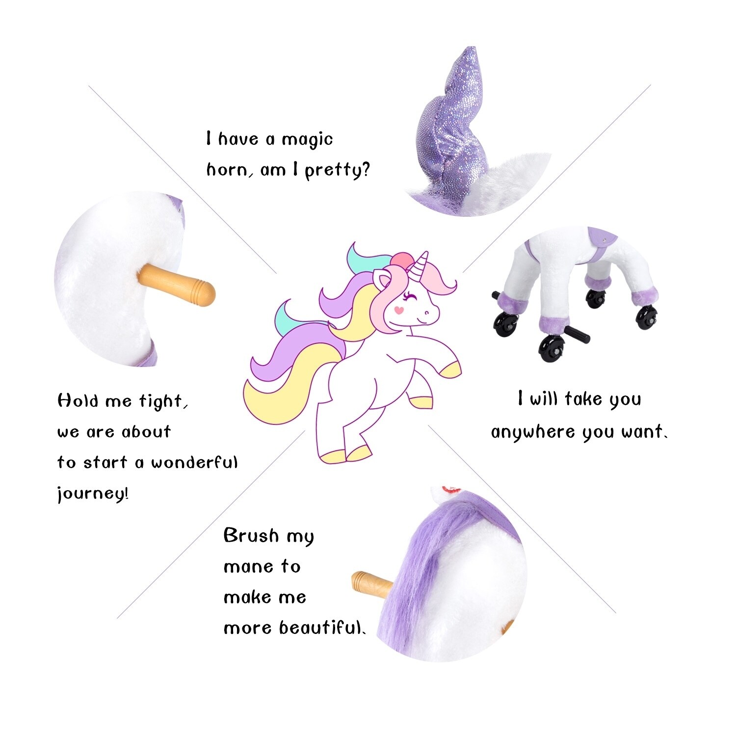 purple horn unicorn riding toy