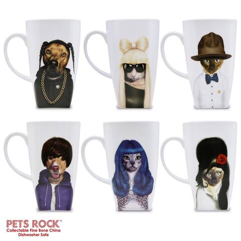 Pets Rock "Music" Collectible Fine Bone China Mugs - set of 6