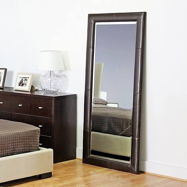 Dark Espresso Bi-cast Leather Floor Mirror
