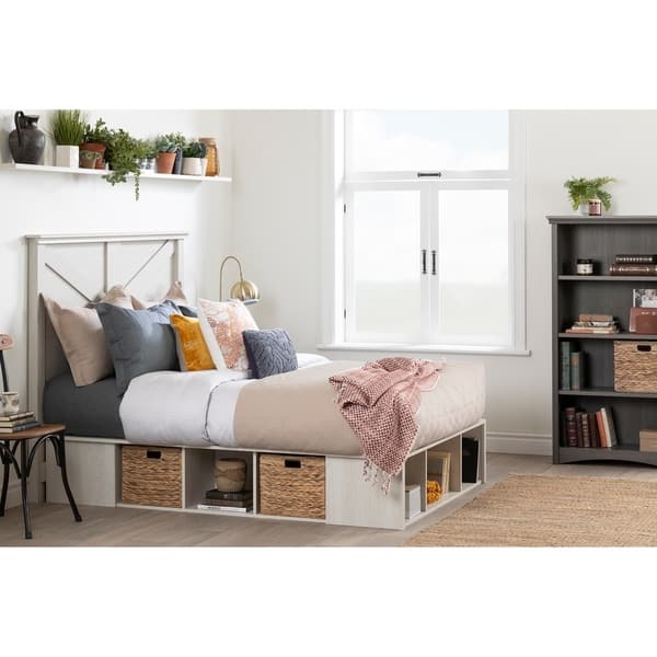 South Shore Avilla Storage Bed With Baskets Winter Oak And Rattan Overstock 25278729