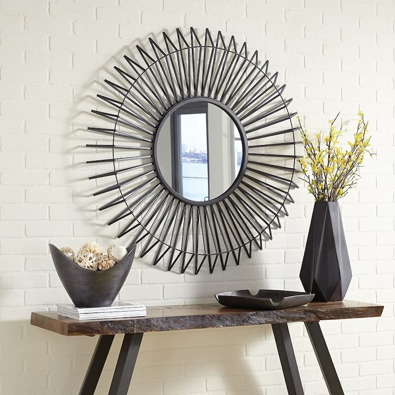 Allan Andrews Kenton Sunburst Iron Frame Wall Mirror - 42 x 42 - 42 x 42 - Graphite