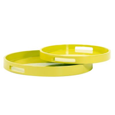 Lime Green Lacquer Round Wood Tray Set