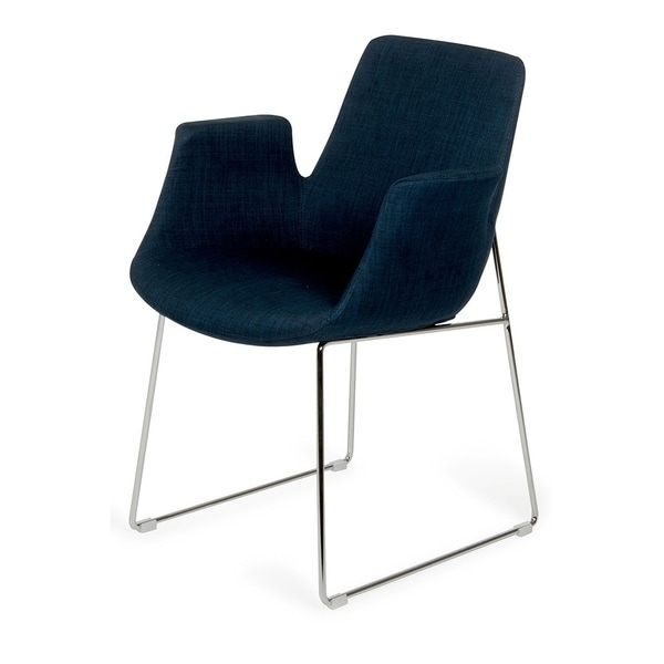 HomeRoots Furniture Modern Upholstered Blue Polyester Fabric Dining Chair
