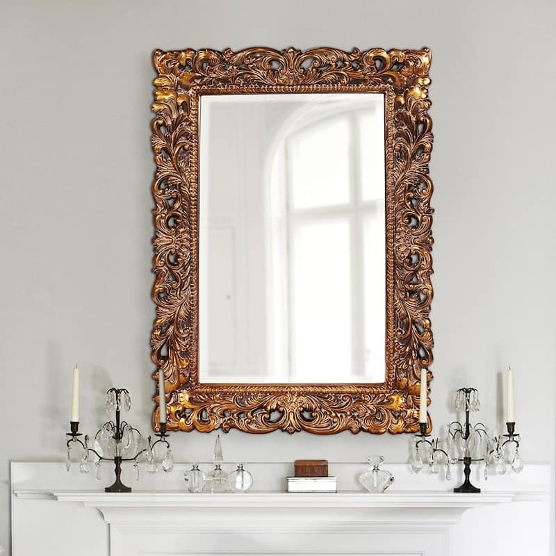 Allan Andrews Antique Gold Ornate Framed Rectangular Beveled Wall Mirror - 46"H x 32"W x 4"D